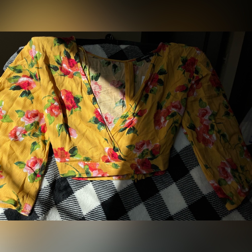 Mustard yellow floral crop top